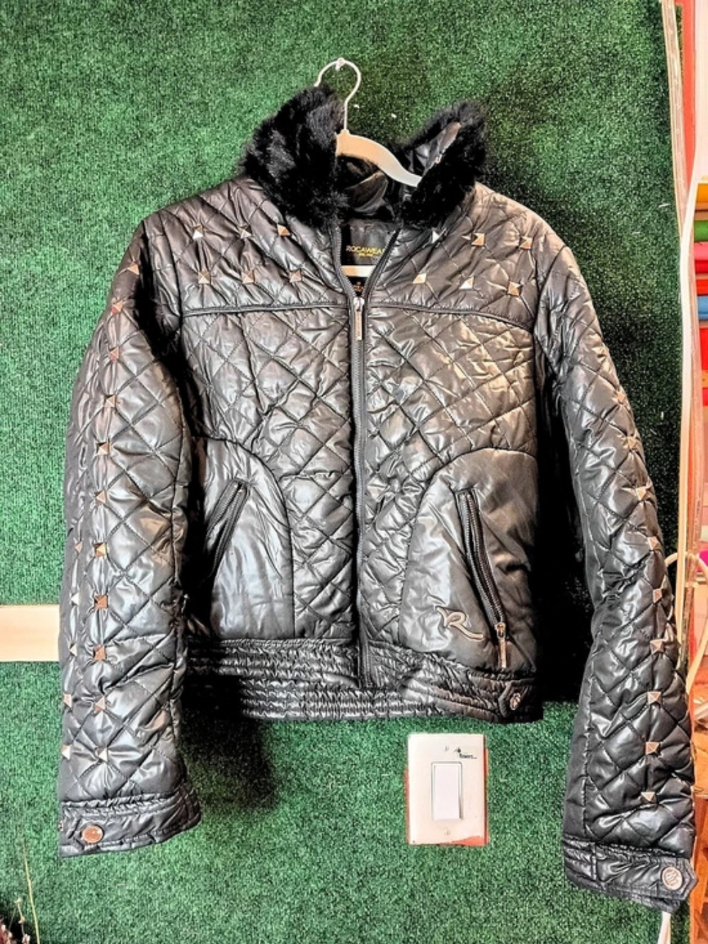 Rocawear Quilted Studded Jacket in Black Size Medium